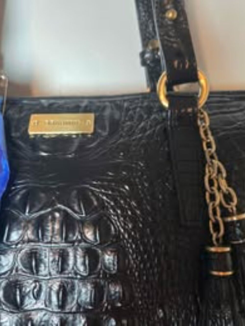 Brahmin Ezra Black Melbourne Croc Embossed Leather Tote Bag - Picture 2 of 8